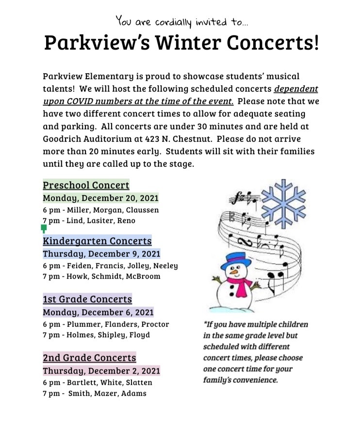 PV Music Concert Schedule 