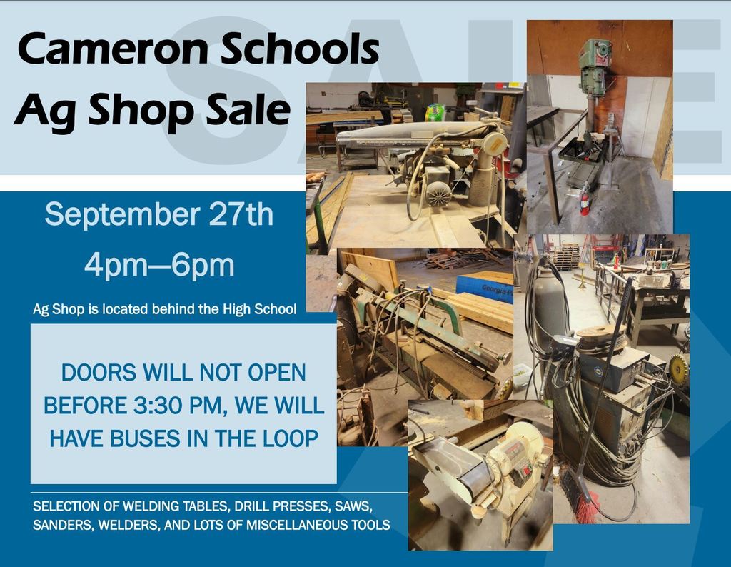 AG Shop Sale September 27th 4 - 6 pm